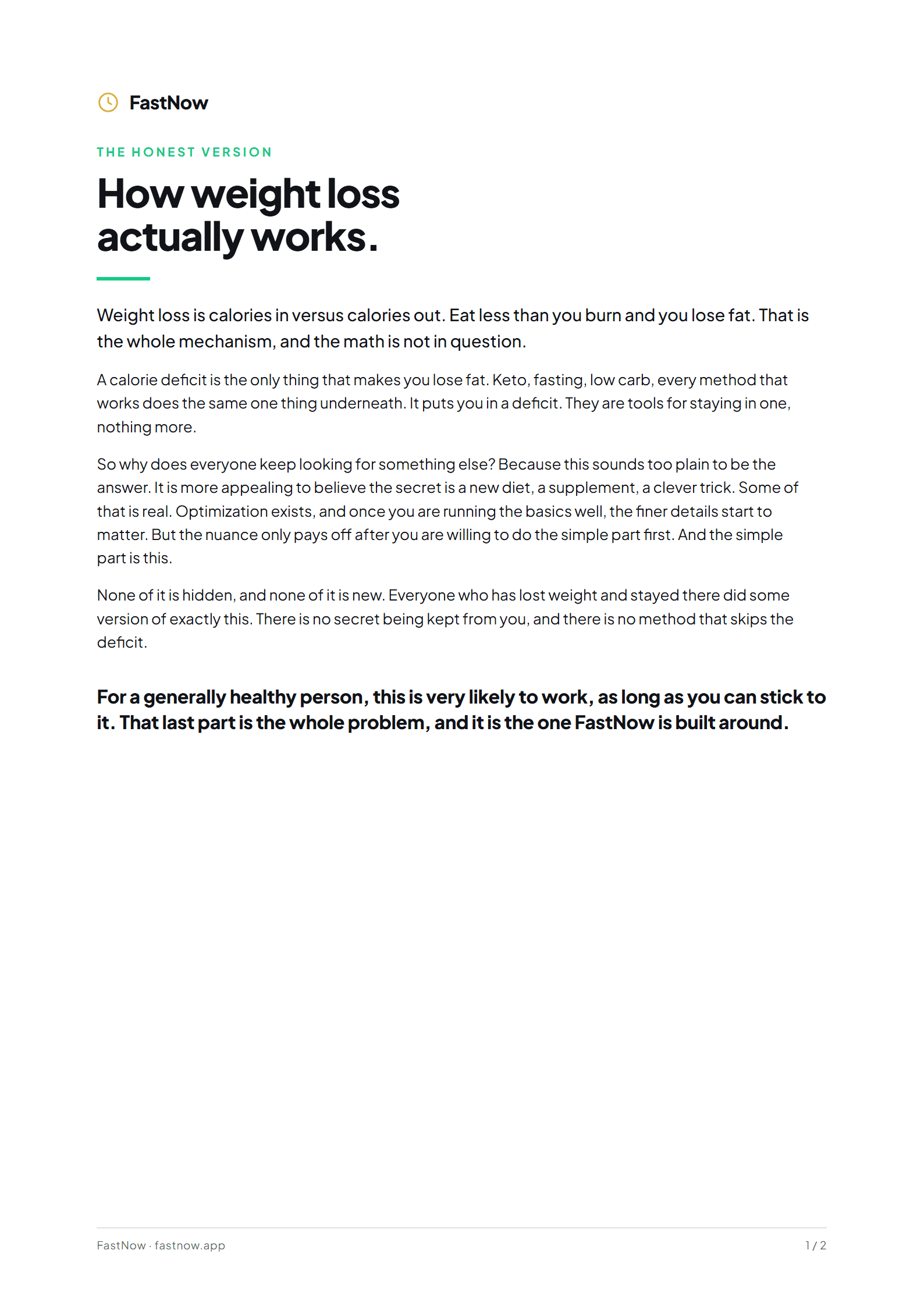 The FastNow method, a short PDF on how weight loss actually works